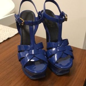 YSL blue patent leather Tributes